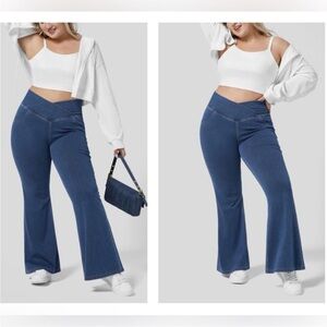 Halara HalaraMagic™ High Waisted Crossover Stretchy Knit Super Flare Jeans